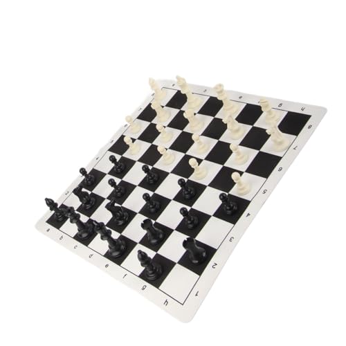 Internationales Schach-Dame-Set, Verschleißfestes 2-in-1-Brettspiel-Schachspiel für Partys (Schwarzes weißes Brett) von Doact