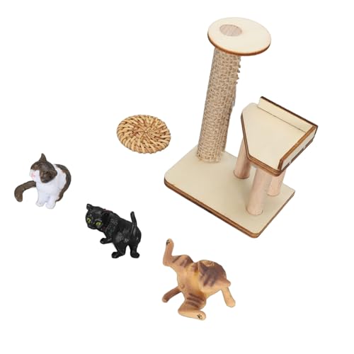 Katzenfiguren-Spielset, Kompaktes Dekoratives Puppenhaus, Katzen-Klettergerüst, Tragbar für Fensterbank für Katzenliebhaber für Büro (Gewebter Mattentyp) von Doact