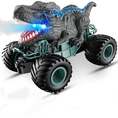 Doahurry Dino Ferngesteuert,Monstertruck Ferngesteuert Dinosaurier Spielzeug Ferngesteuertes Auto ab 3 4 5 6Jahre,Rc Auto Mit Spray,Musik,Led-Lichter,Outdoor Spielzeug Geburtstag für Jungen (Blau) von Doahurry