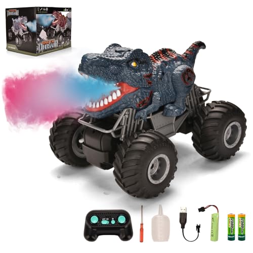 Doahurry Dino Ferngesteuert,Monstertruck Ferngesteuert Dinosaurier Spielzeug Ferngesteuertes Auto ab 3 4 5 6Jahre,Rc Auto Mit Spray,Musik,Led-Lichter,Outdoor Spielzeug Geburtstag für Jungen (Blau) von Doahurry