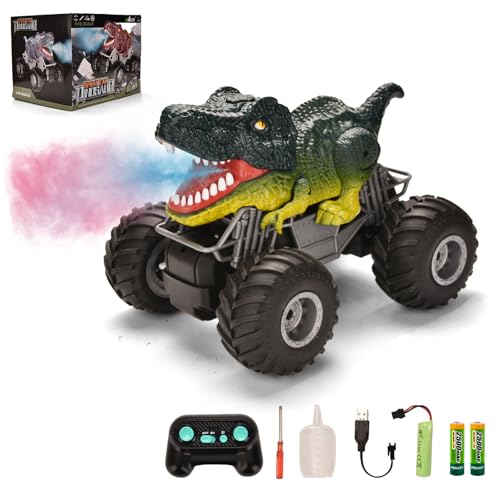 Doahurry Dino Ferngesteuert,Monstertruck Ferngesteuert Dinosaurier Spielzeug Ferngesteuertes Auto ab 3 4 5 6Jahre,Rc Auto Mit Spray,Musik,Led-Lichter,Outdoor Spielzeug Geburtstag für Jungen (Grün) von Doahurry