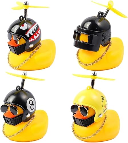 4 Stück Gummiente Auto Ornamente, Auto Rubber Duck mit Propellerhelm, Coole Ente mit Sonnenbrille und Goldketten, Für Auto Motorrad Fahrrad, Wohnzimmer Dekoration von Docache