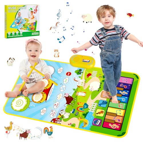 Docam Babyspielzeug für 1 Jahr alte Jungen, 3 in 1 Kleinkinder musikalisches Klavier & Trommelmatte mit Tiergeräuschen, Musikspielmatte Geburtstagsgeschenke Spielzeug für 1 2 3 Jahre alte Mädchen von Docam