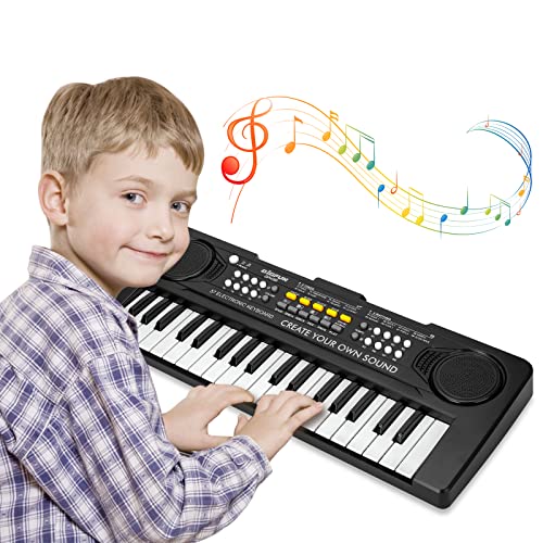 Docam Klavier Keyboard Kinder, 37 Tasten Elektronische Musik Klavier für Kinder Tragbare MultifunktionsMusikinstrumente Geburtstag Lernspielzeug für 3 4 5 6 7 Jahre Jungen Mädchen Anfänger (Schwarz) von Docam