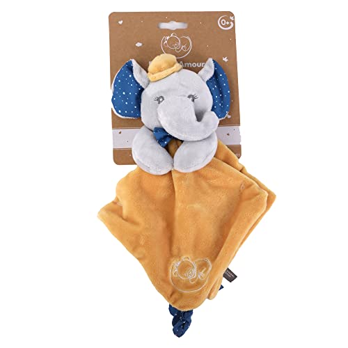 Dodo d'AMOUR - Quadratisches Kuscheltier - Elefant - 022491 - Senf - Fleece - Geburt - Plüschtier - Baby - Beruhigend - Weich - Waschbar - 29 cm x 29 cm - Ab 0 Monaten von Dodo d'AMOUR