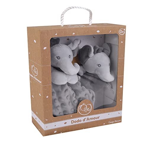 Dodo d'AMOUR - Set aus quadratischem Kuscheltier und Rassel - Elefant - 012191 - Grau - Gepolstert - Geburt - Plüschtier - Baby - Beruhigend - Weich - Waschbar - 29 cm x 22 cm - Ab 0 Monaten. Dodo d'AMOUR - Set aus quadratischem Kuscheltier und Rassel - Elefant - 012191 - Grau - Gepolstert - Geburt - Plüschtier - Baby - Beruhigend - Weich - Waschbar - 29 cm x 22 cm - Ab 0 Monaten. von Dodo d'AMOUR
