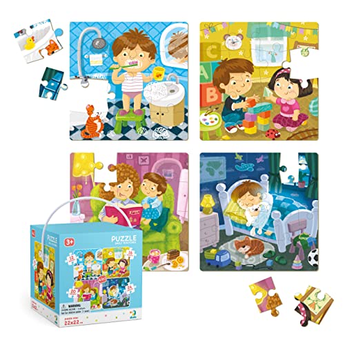 Tägliche Routinen 4-in-1 Puzzles (12, 16, 20, 24 Teile) für Kinder ab 3 Jahren, Dodo pädagogisches Geschenk für frühes Lernen für Jungen und Mädchen von Dodo