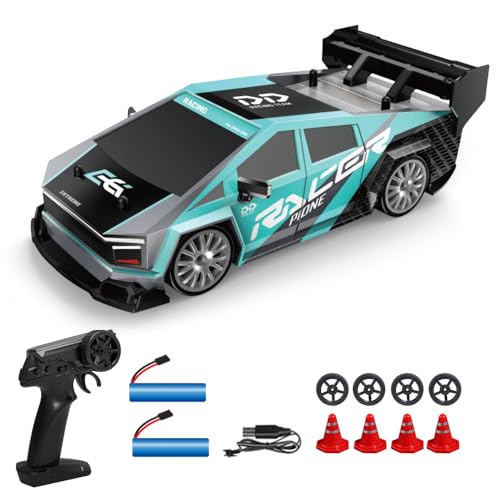 Dodoore Ferngesteuertes Auto 30+km/h 1/24 RC-Drift-Auto 4WD Hohe Geschwindigkeit Rennauto 50+Min. Spielzeit Coole LED-Leuchten Auswechselbare Reifen Wiederaufladbar Kindergeschenk 2 Batterien Hellblau von Dodoore