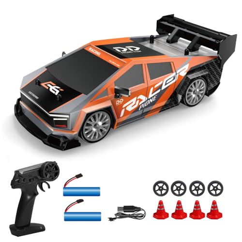 Dodoore Ferngesteuertes Auto 30+km/h 1/24 RC-Drift-Auto 4WD Hohe Geschwindigkeit Rennauto 50+Min. Spielzeit Coole LED-Leuchten Auswechselbare Reifen Wiederaufladbar Kindergeschenk 2 Batterien Orange von Dodoore