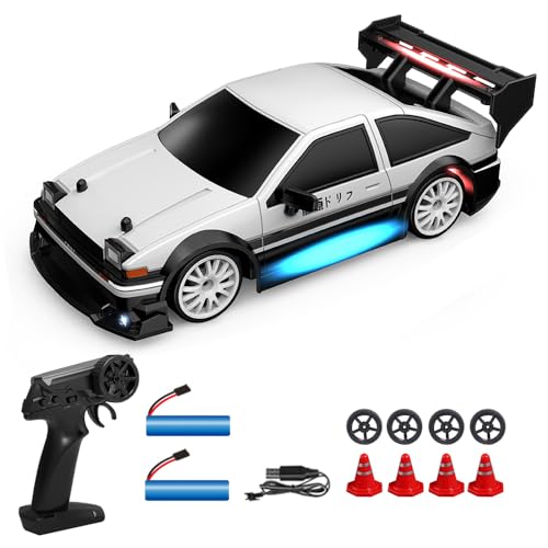 Dodoore Ferngesteuertes Auto 30+km/h 1/24 RC-Drift-Auto 4WD Hohe Geschwindigkeit Rennauto 50+Min. Spielzeit Coole LED-Leuchten Auswechselbare Reifen Wiederaufladbar Kindergeschenk 2 Batterien Weiß von Dodoore