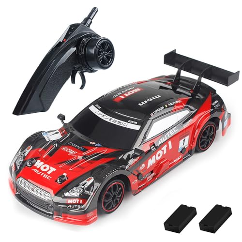 Dodoore Ferngesteuertes Auto 40 km/h RC Auto Drift 1/14 4WD 2,4 GHz 30 Minuten Spielspaß RTR Stufenlose Geschwindigkeit LED-Leuchten Auswechselbare Drift-Rennreifen Kindergeschenke Rot 2 Batterien von Dodoore