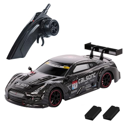 Dodoore Ferngesteuertes Auto 40 km/h RC Auto Drift 1/14 4WD 2,4 GHz 30 Minuten Spielspaß RTR Stufenlose Geschwindigkeit LED-Leuchten Auswechselbare Drift-Rennreifen Kindergeschenke Schwarz 2 Batterien von Dodoore