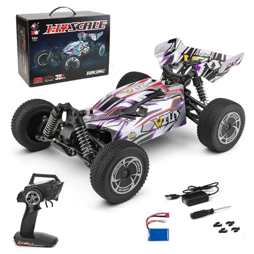 Dodoore Ferngesteuertes Auto Wltoys 144016 35 KM/H 1/14 Hochgeschwindigkeits RC Auto All Terrain 4WD 2.4GHz RC LKW RC Crawler Offroad Wiederaufladbare Geschenke für Erwachsene Kinder Lila 1 Batterien von Dodoore