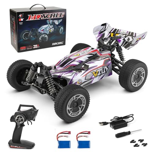 Dodoore Ferngesteuertes Auto Wltoys 144016 35 KM/H 1/14 Hochgeschwindigkeits RC Auto All Terrain 4WD 2.4GHz RC LKW RC Crawler Offroad Wiederaufladbare Geschenke für Erwachsene Kinder Lila 2 Batterien von Dodoore