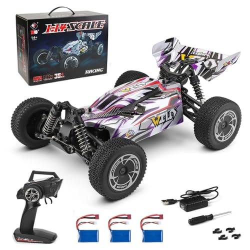 Dodoore Ferngesteuertes Auto Wltoys 144016 35 KM/H 1/14 Hochgeschwindigkeits RC Auto All Terrain 4WD 2.4GHz RC LKW RC Crawler Offroad Wiederaufladbare Geschenke für Erwachsene Kinder Lila 3 Batterien von Dodoore