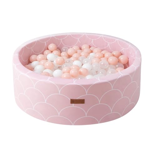 Dodozen Bällebad 90X30cm/200 Bälle ∅ 7Cm Bällepool Für Babys Kinder Rund,Superweicher Samt,Abnehmbar und waschbar,Rosa Muschel:Weiß/Transparent/Rosa von Dodozen