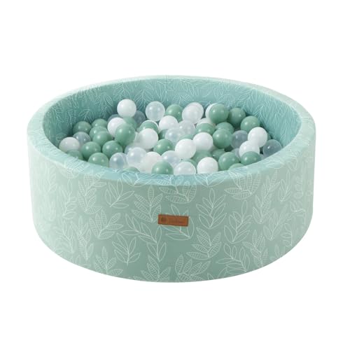 Dodozen Bällebad 90X30cm/200 Bälle ∅ 7Cm Bällepool Für Babys Kinder Rund,Superweicher Samt,Abnehmbar und waschbar,Abnehmbar und waschbar,Salbei:Weiß/Transparent/Grün von Dodozen