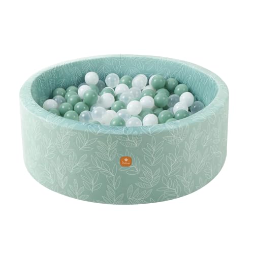 Dodozen Bällebad Bällepool Für Babys Kinder 90X30cm Rund,Superweicher Samt,Abnehmbar und waschbar,Salbei:Weiß/Transparent/Grün von Dodozen