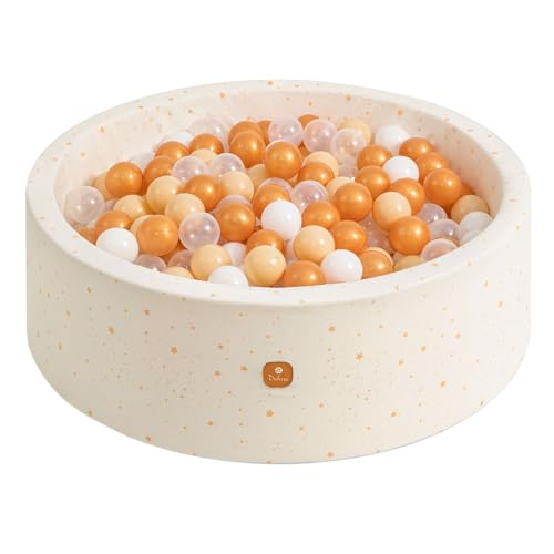 Dodozen Bällebad Babys 90X30cm/200 Bälle ∅ 7Cm,Bällepool Ballgruben für Kinder Rund,Superweicher Samt,Abnehmbar und waschbar,Goldene Sterne:Weiß/Transparent/Beige/Bronze von Dodozen