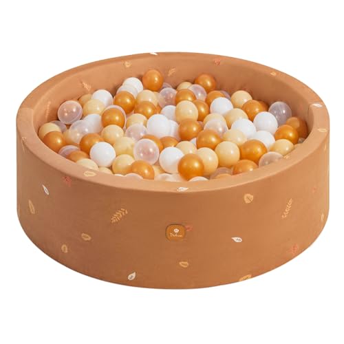 Dodozen Bällebad 90X30cm/200 Bälle ∅ 7Cm Bällepool Für Babys Kinder Rund,Superweicher Samt,Abnehmbar und waschbar,Herbstblätter:Weiß/Transparent/Beige/Bronze von Dodozen