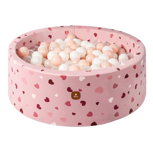 Dodozen Bällebad 90X30cm/200 Bälle ∅ 7Cm Bällepool Für Babys Kinder Rund,Superweicher Samt,Abnehmbar und waschbar,Herz:Weiß/Transparent/Rosa von Dodozen