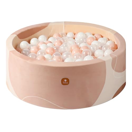 Dodozen Bällebad Babys 90X30cm/200 Bälle ∅ 7Cm,Bällepool Ballgruben für Kinder Rund,Superweicher Samt,Abnehmbar und waschbar,Honigpfirsich:Weiß/Transparent/Rosa von Dodozen