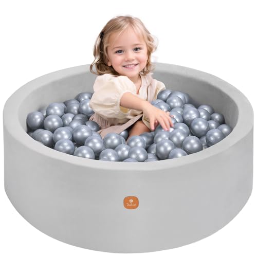 Dodozen Weiches Bällebad 90x30cm/150 ∅ 7cm Bälle für Babys und Kinder - Hochresilienter Schaum - Superweicher Samt - Abnehmbarer Bezug - Grau:Silber von Dodozen