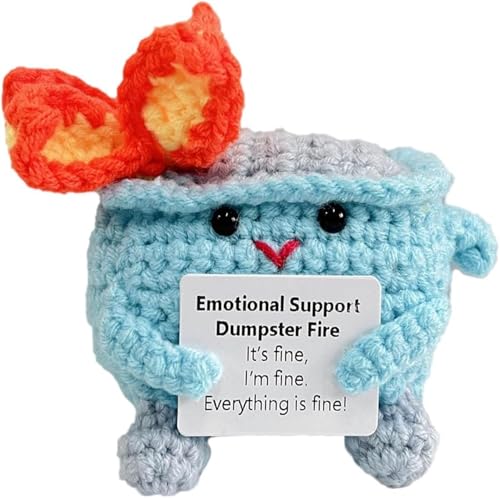 Emotional Support Dumpster Fire - Adorable Crochet Dumpster Fire, Handmade Crochet Emotional Support Dumpster Fire, Emotional Crochet Dumpster Fire, Crochet Knitting Toy, Funny Desk Decor (Blue) von Doduiu