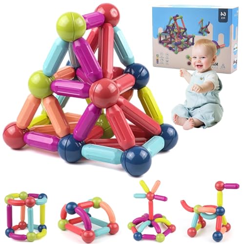 Stück Magnetische Bausteine, 64 Jahre Magnetbausteine Kinder Lernspiele Magnetspiel Montessori Magnet Spielzeug Kinder Kugeln Stäbe Magnetic Building Blocks Mädchen Jungen Geschenk von DoeDoefong