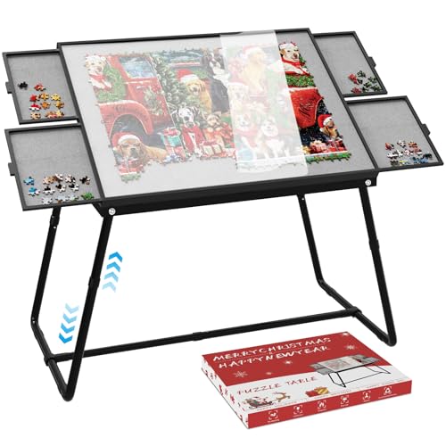 Doerpuz Puzzle-Tisch, verstellbar, Höhe 46,4 cm, 2-in-1-Design, Metall-Puzzle-Tisch mit Beinen, Aluminium, Puzzle-Tische für Erwachsene und Kinder, faltbarer Puzzle-Tisch mit Schubladen, Filz und von Doerpuz