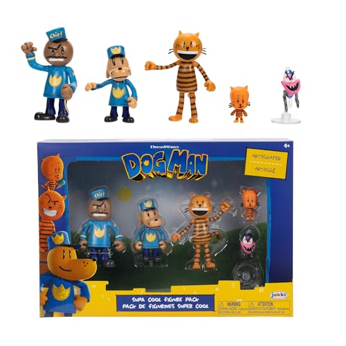 Dog Man Film-Actionfiguren-Multipack-Set von Jakks Pacific, enthält 6 cm bewegliche Figuren – inspiriert Movie Toys, Lil Petey, Petey, Chief und Flippy! von Dog Man