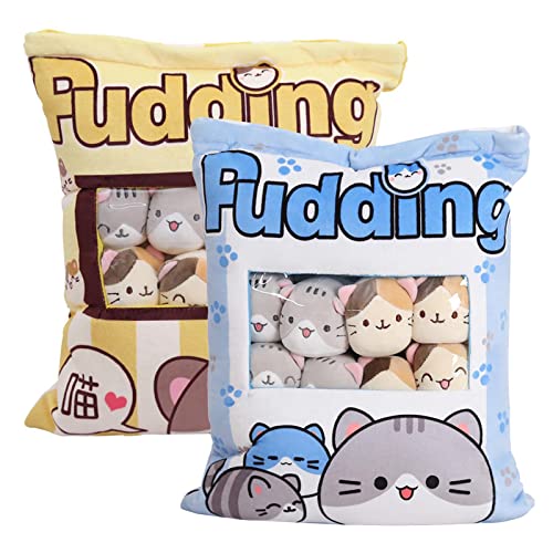 2Stk Süßes Snackkissen – Katzenkissen In Puddingform Mit Kätzchenpuppen | Abnehmbare Kätzchenpuppen, Kreatives Spielzeug | Kawaii-Plüschkissen, Spielzeug, Geschenke Für Teenager, Mädchen, Kinder von Doiyislem