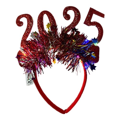 Doiyislem 2025 Neujahrs-Kopfschmuck, Silvester-Stirnband 2025,Neujahr Tiara Stirnband Bopper - Glühender Glitzer-Frohes Neues-Jahr-Stirnband-Haarschmuck, Kostüm-Kopfschmuck für die Silvesterfeier von Doiyislem