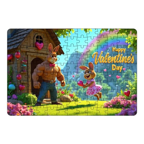 Doiyislem Häschen-Puzzle für Kinder, süßes Häschen-Puzzle - 130X Happy Valentine's Day Cute Rabbit Art Puzzle,Einzigartige, entzückende Tierpuzzle-Bastelarbeiten für Spieleabende, Familie und Freunde von Doiyislem