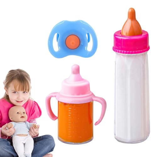 Doiyislem Puppe Stillflasche,3 Stück tragbare Milch-Stillflasche Puppenzubehör | Verschwindende Milch- und Saftflaschen, Rollenspiel-Fütterungsspielzeug-Set, Puppen-Fütterungsspielzeug-Set für von Doiyislem