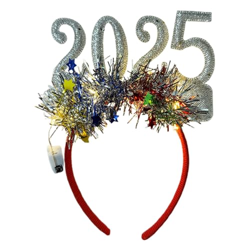 Doiyislem Silvester-Stirnband 2025, 2025 Leuchtendes Bopper-Stirnband, Neujahr Tiara Stirnband Bopper, Glühender Glitzer-Frohes Neues-Jahr-Stirnband-Haarschmuck, Kostüm-Kopfschmuck für die von Doiyislem