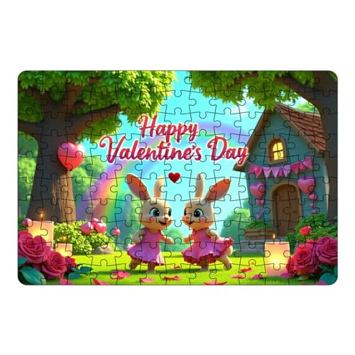 Doiyislem Süßes Häschen-Puzzle, Häschen-Puzzle | 130x lustige und herausfordernde Puzzles zum Valentinstag | Einzigartige, entzückende Tierpuzzle-Bastelarbeiten für Spieleabende, Familie und Freunde von Doiyislem