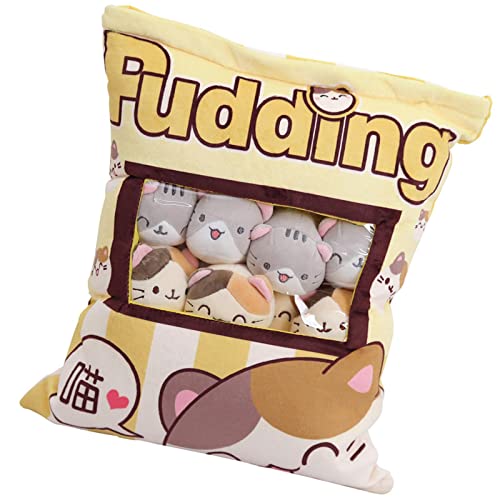 Doiyislem Süßes Snackkissen – Katzenkissen In Puddingform Mit Kätzchenpuppen | Abnehmbare Kätzchenpuppen, Kreatives Spielzeug | Kawaii-Plüschkissen, Spielzeug, Geschenke Für Teenager, Mädchen, Kinder von Doiyislem