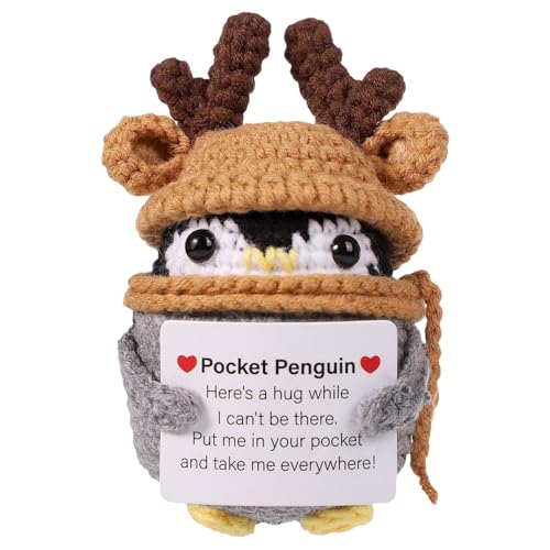 Positive Penguin Geschenk - Süßes Gestricktes Pinguin Spielzeug Mit Positiver Karte, Pinguin Häkeln Positive Häkeltiere, Kleines Kuscheltier Glücksbringers, Kreatives Aufmunterungsgeschenk Für Freunde von Doiyislem