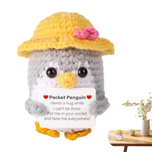 Positive Penguin Geschenk - Süßes Gestricktes Pinguin Spielzeug Mit Positiver Karte, Pinguin Häkeln Positive Häkeltiere, Kleines Kuscheltier Glücksbringers, Kreatives Aufmunterungsgeschenk Für Freunde von Doiyislem