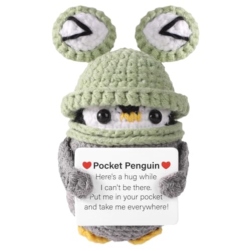 Positive Penguin Geschenk - Süßes Gestricktes Pinguin Spielzeug Mit Positiver Karte, Pinguin Häkeln Positive Häkeltiere, Kleines Kuscheltier Glücksbringers, Kreatives Aufmunterungsgeschenk Für Freunde von Doiyislem