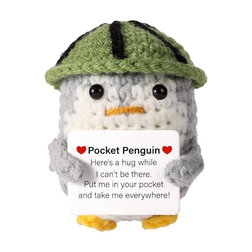 Positive Penguin Geschenk - Süßes Gestricktes Pinguin Spielzeug Mit Positiver Karte, Pinguin Häkeln Positive Häkeltiere, Kleines Kuscheltier Glücksbringers, Kreatives Aufmunterungsgeschenk Für Freunde von Doiyislem