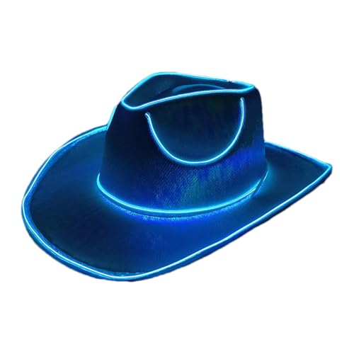 Unisex Cowboyhut Mit Blinkender LED-Krempe - Cowboy-Pailletten-Partykappe, Glühende Cowgirl Mütze Glühende, Trendy Licht Up Cowboy Hut Für Hochzeiten, Western-Junggesellinnenabschiede, Cosplay von Doiyislem