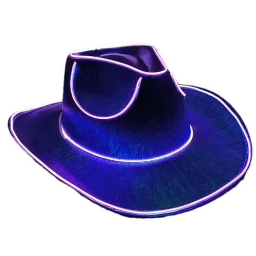 Unisex Cowboyhut Mit Blinkender LED-Krempe - Cowboy-Pailletten-Partykappe, Glühende Cowgirl Mütze Glühende, Trendy Licht Up Cowboy Hut Für Hochzeiten, Western-Junggesellinnenabschiede, Cosplay von Doiyislem