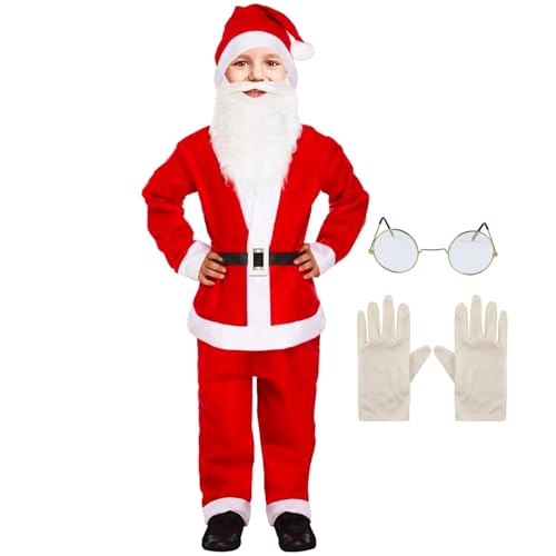 Weihnachtsmann-Kostüm - Rot-weißes Weihnachtsmannkostüm Für Jungens | Weihnachtsmann-Party-Kostüme Mit Brille Und Handschuhen | Weihnachtskostüm Für Jungens Und Mädchen Im Alter Von 4–12 Jahren von Doiyislem