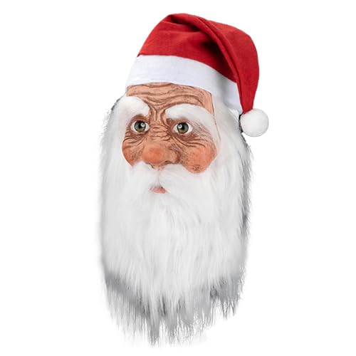 Weihnachtsmann Maske - Maske Mit Bart Und Mütze | Santa Claus Karnevalsmaske Kostüm | Weihnachtsmann Maske Weihnachtsmaske Santa Claus Kostüm Requisiten Weihnachtsmaske Für Weihnachten Cosplay von Doiyislem