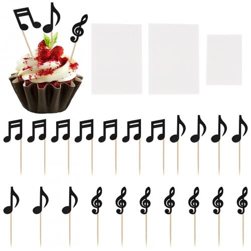 Dokeno 24 Pcs Musik Party Kuchen Dekoration Noten Kuchen Topper Musik Notenschlüssel Kuchen Picks, Musik Noten Tortendeko Musiknoten Silhouetten Cake Deko, Musik Cupcake Topper für Geburtstag Hochzeit von Dokeno