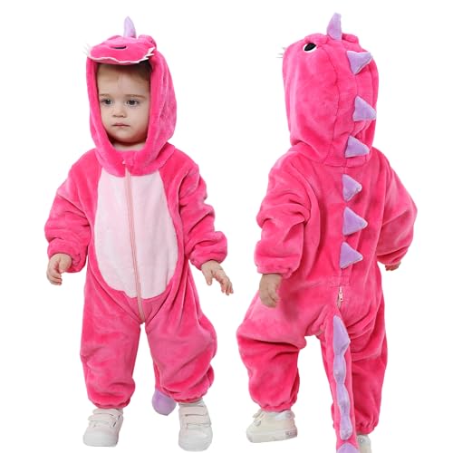 Doladola Baby Strampler mit Kapuze Unisex baby kostüm Cartoon Tier Overall Schlafanzüge (2,5-3,5 Jahre, Roseo Dinosaurier) von Doladola