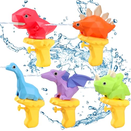 Dolanus 5 Stück Dino Wasserpistole für Kinder Dinosaurier spritzpistole Kleinkinder Watergun Sommer Schwimmbad Pool Party Outdoor Spielzeug für 3-8 Jahre Mädchen Junge Geschenk Geburtstag Spielsachen von Dolanus