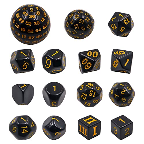 DollaTek 15-teiliges komplettes polyedrisches Würfelset D3-D100 Spielwürfelset für Rollenspiele Tischspiele Schwarz und Gelb DollaTek 15-teiliges komplettes polyedrisches Würfelset D3-D100 Spielwürfelset für Rollenspiele Tischspiele Schwarz und Gelb von DollaTek